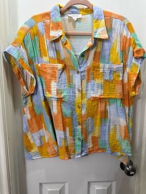 Peach Love California Multicolor Brushstroke Button-Down Shirt